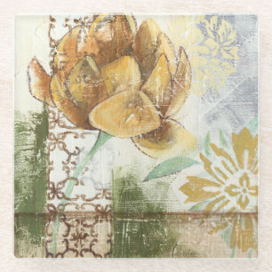 Dessous-de-verre En Verre Conception décorative de fresque avec la fleur de