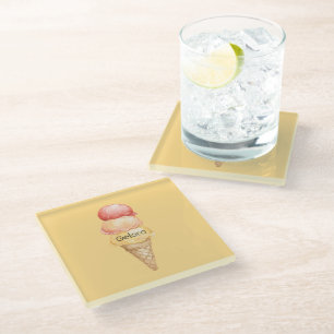 Dessous-de-verre En Verre Cône de glace italienne rouge jaune gelato