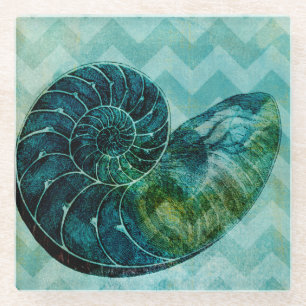 Dessous-de-verre En Verre Conque en spirale Shell de turquoise