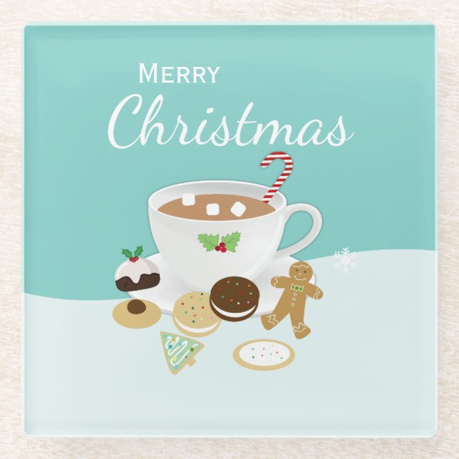 Dessous-de-verre En Verre cookies de Noël et chocolat chaud (Devant)