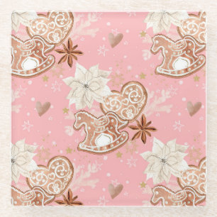 Dessous-de-verre En Verre Cookies de Noël rose aquarelle et flocons de neige