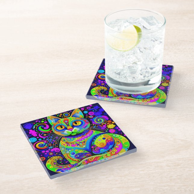 Dessous-de-verre En Verre Cool Artsy Whimsical Vibrant Coloré Dessous de ver (Incliné)