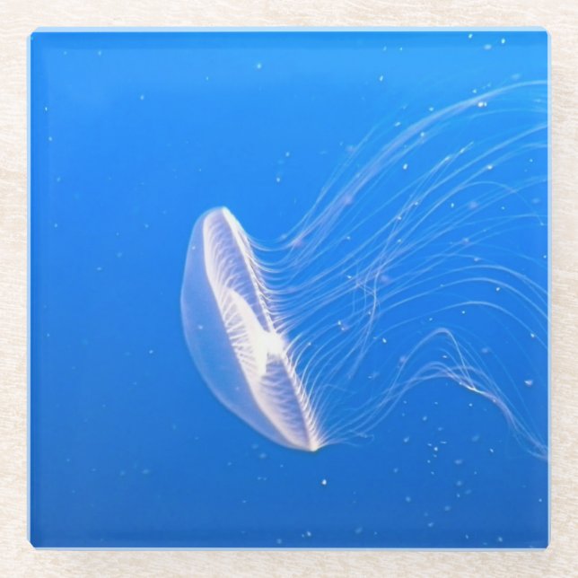Dessous-de-verre En Verre Cool méduse Tentacles Bleu clair Eau (Devant)