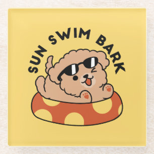 Dessous-de-verre En Verre Cool Summer Chien Flottant - Jolie Puppy Pool Part