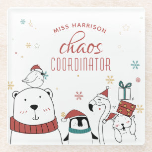 Dessous-de-verre En Verre Coordinateur Chaos Animaux de Noël Personnalisé