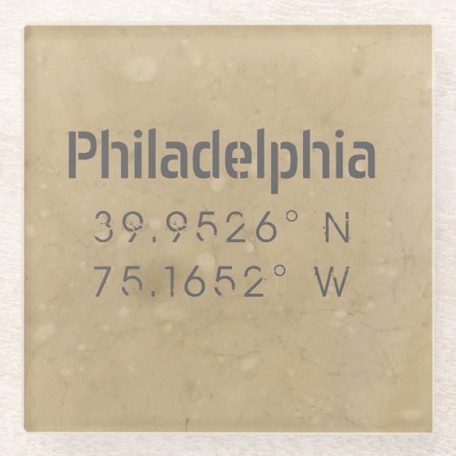 Dessous-de-verre En Verre Coordonnées de la carte de Philadelphie urbaine (Devant)