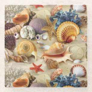 Dessous-de-verre En Verre Coques de mer sur la plage
