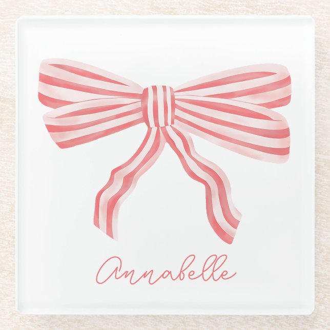 Dessous-de-verre En Verre Coquette Pink Strited Bow (Devant)