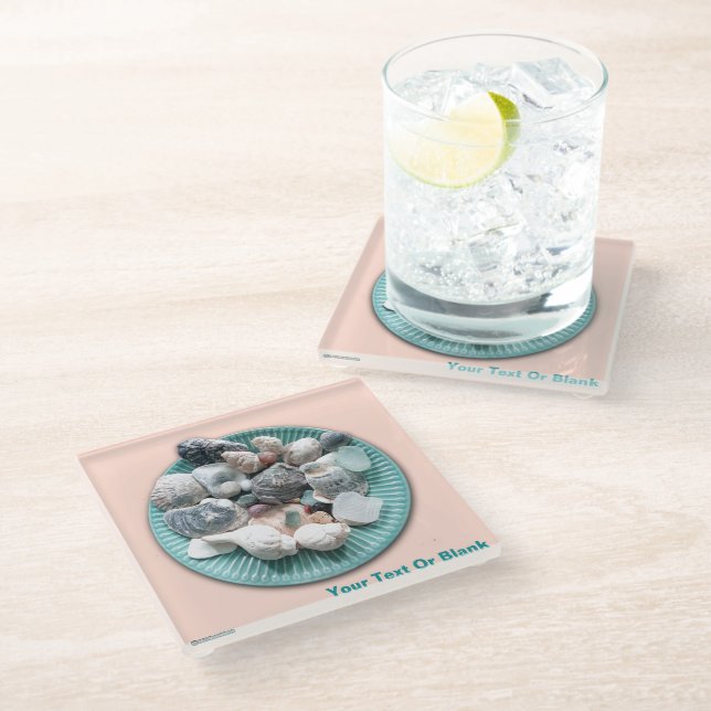 Dessous-de-verre En Verre Coquillages et verre de mer Beverage Coaster (Incliné)