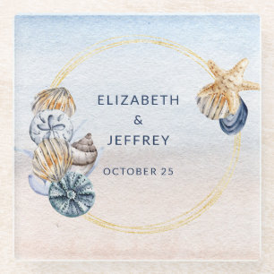 Dessous-de-verre En Verre Coquillages Rustiques Océan Mer Eté Plage Mariage