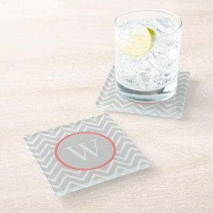 Dessous-de-verre En Verre Coral Chevron Monogramme