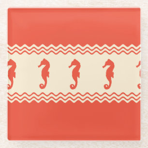 Dessous-de-verre En Verre Coral Coastal Seahorses Stripes