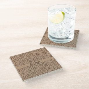 Dessous-de-verre En Verre Corde Crème Marron Motif Minimaliste