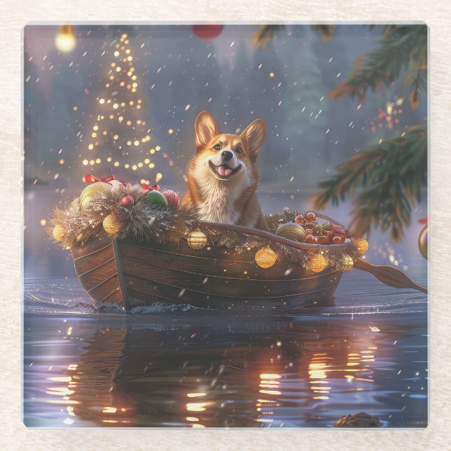 Dessous-de-verre En Verre Corgi Christmas Festive Voyage (Devant)