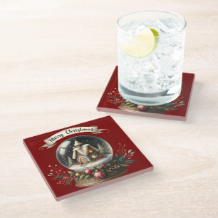 Dessous-de-verre En Verre Cosy Christmas Snow Globe Cottage Scène