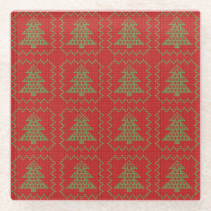Dessous-de-verre En Verre Cosy sapin de Noël affreux pull à damiers motif