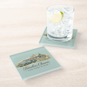 Dessous-de-verre En Verre Cottage Fleur Sauvage Calme Camion Bleu Vintage