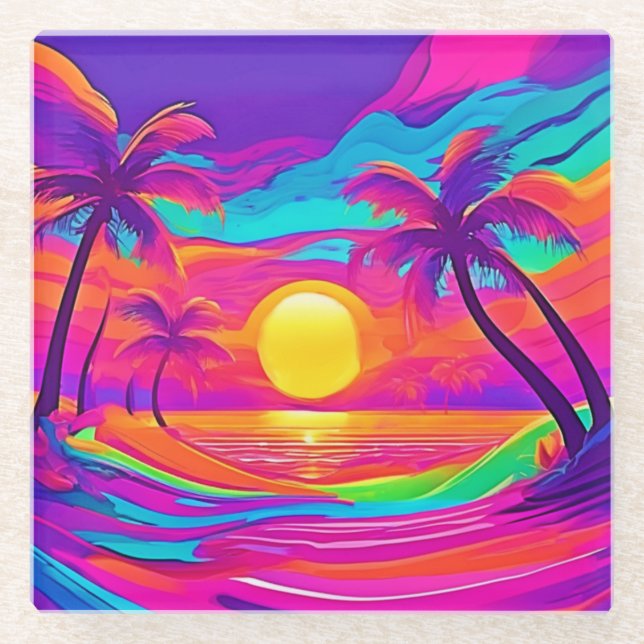 Dessous-de-verre En Verre Coucher de soleil bleu et orange (Devant)