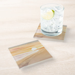 Dessous-de-verre En Verre Coucher de soleil sur la plage aquarelle Beau ja