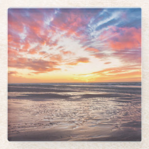 Dessous-de-verre En Verre Coucher de soleil sur la plage et la mer