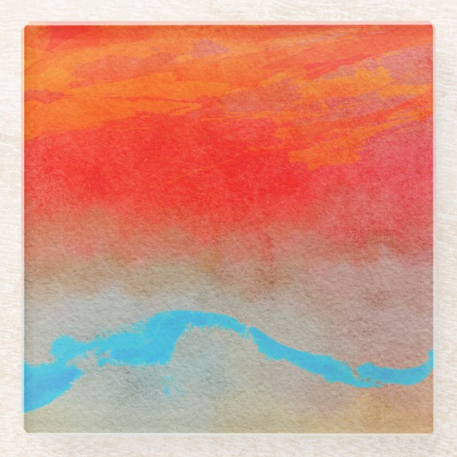 Dessous-de-verre En Verre Coucher de soleil sur l'océan Abstrait (Devant)