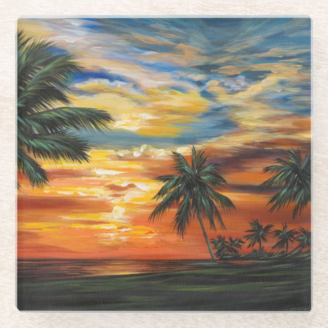 Dessous-de-verre En Verre Coucher de soleil tropical étonnant (Devant)