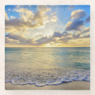Dessous-de-verre En Verre Coucher du soleil d'Aruba au-dessus de mer mobile