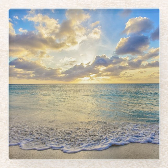 Dessous-de-verre En Verre Coucher du soleil d'Aruba au-dessus de mer mobile (Devant)