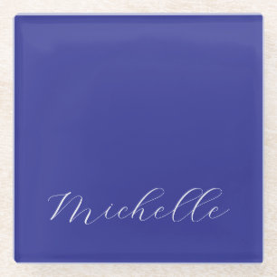 Dessous-de-verre En Verre Couleur Bleu Profond Calligraphie Moderne Simple d