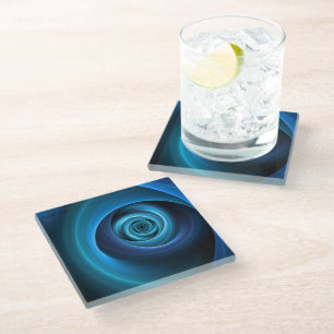 Dessous-de-verre En Verre Couleurs bleu spirale 3D Art Abstrait fractal mode