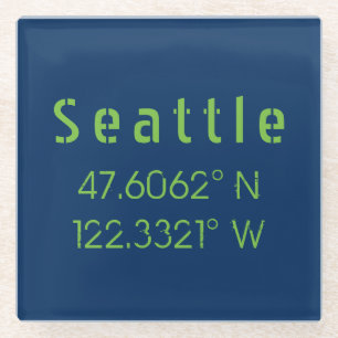 Dessous-de-verre En Verre Couleurs de l'équipe Seattle Longitude Latitude