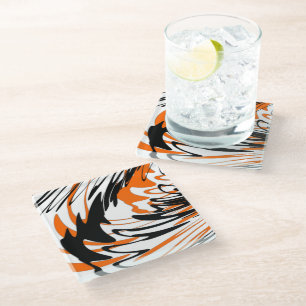 Dessous-de-verre En Verre Couleurs du Bengale Orange et lignes noires
