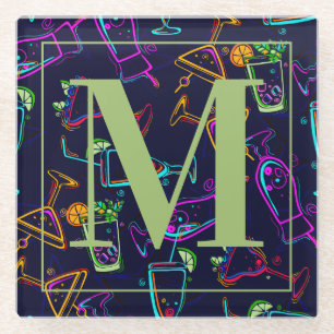 Dessous-de-verre En Verre Couleurs vibrantes Neon Cocktails sur le noir
