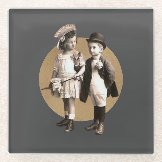 Dessous-de-verre En Verre Coupe photo Vintage pour enfants (Devant)