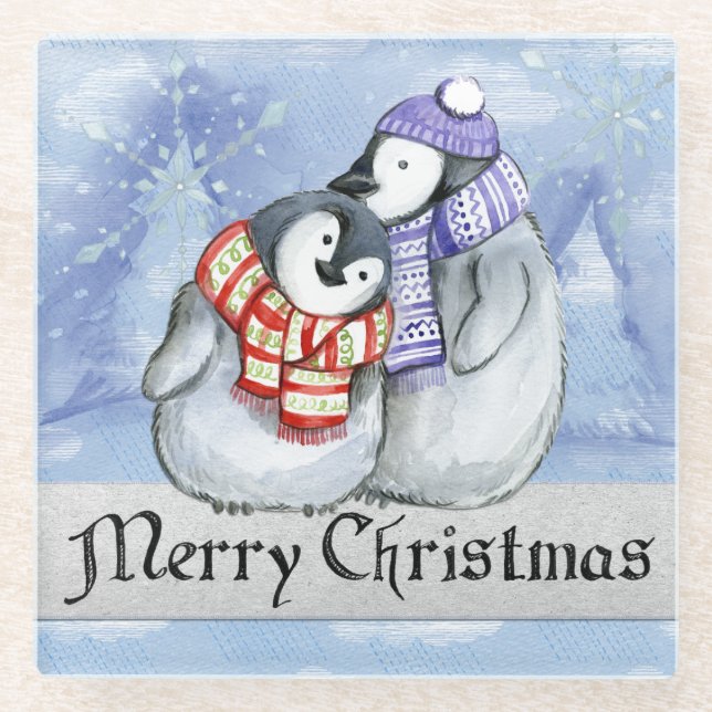 Dessous-de-verre En Verre Couple de pingouins (Devant)