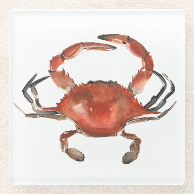 Dessous-de-verre En Verre Crabe aquarelle - Rouge (Devant)