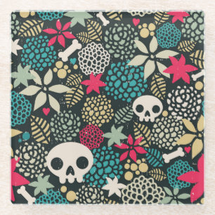 Dessous-de-verre En Verre Crâne en fleurs