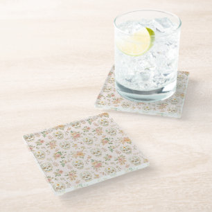 Dessous-de-verre En Verre Crânes de Sucre Fleurs de Pêche