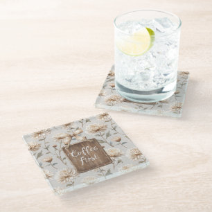 Dessous-de-verre En Verre Crème Fleurie Marron Chocolat Café D'abord
