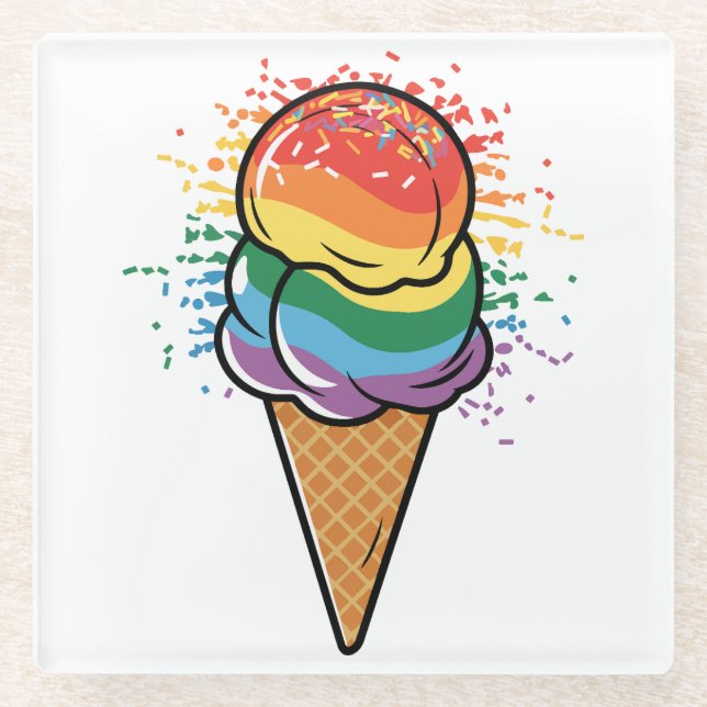 Dessous-de-verre En Verre Crème glacée Rainbow LGBTQ+ Pride (Devant)
