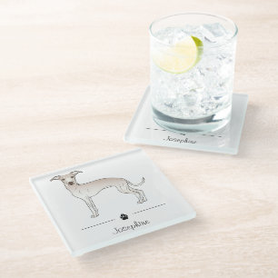 Dessous-de-verre En Verre Crème Italienne Greyhound Cute Dog Avec Texte Pers
