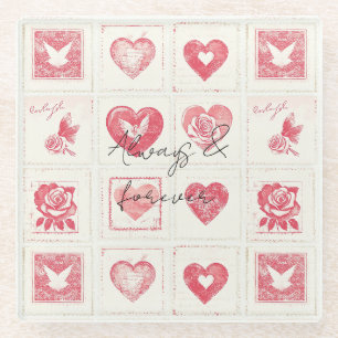 Dessous-de-verre En Verre Crème Rouge Chic Saint-Valentin Amour Mariage