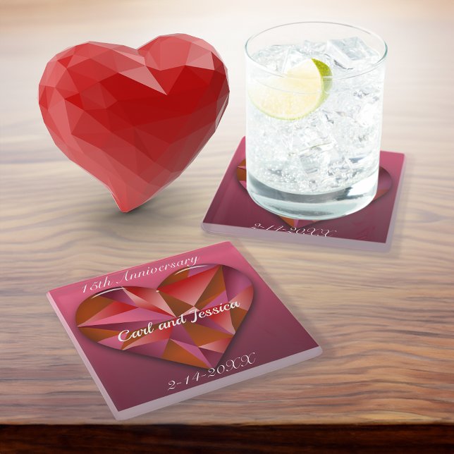 Dessous-de-verre En Verre Cristal Coeur Pour 15ème Anniversaire (Créateur téléchargé)