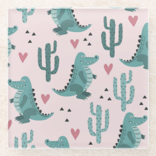 Dessous-de-verre En Verre Crocodile mignon, motif alligator vintage.