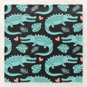 Dessous-de-verre En Verre Crocodiles de caricatures, motif mignon sans soudu