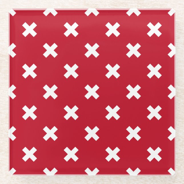 Dessous-de-verre En Verre Croix blanche sur le rouge (Devant)