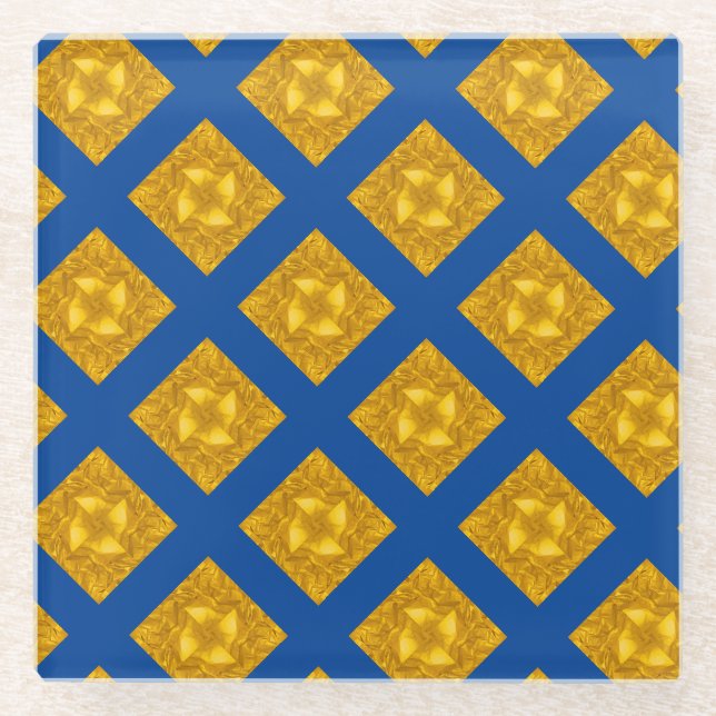 Dessous-de-verre En Verre Croix Gold et Blue Criss (Devant)