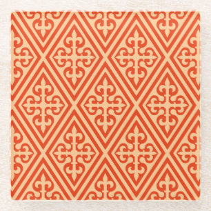 Dessous-de-verre En Verre Croix médiévale Damask - Coral Orange and Peach