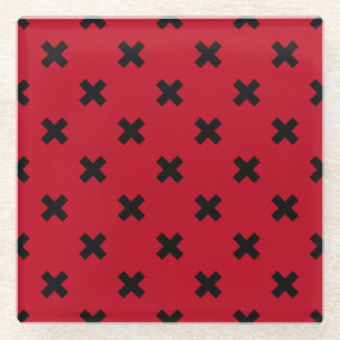 Dessous-de-verre En Verre Croix noire sur le rouge