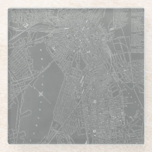 Dessous-de-verre En Verre Croquis de la carte de Boston City